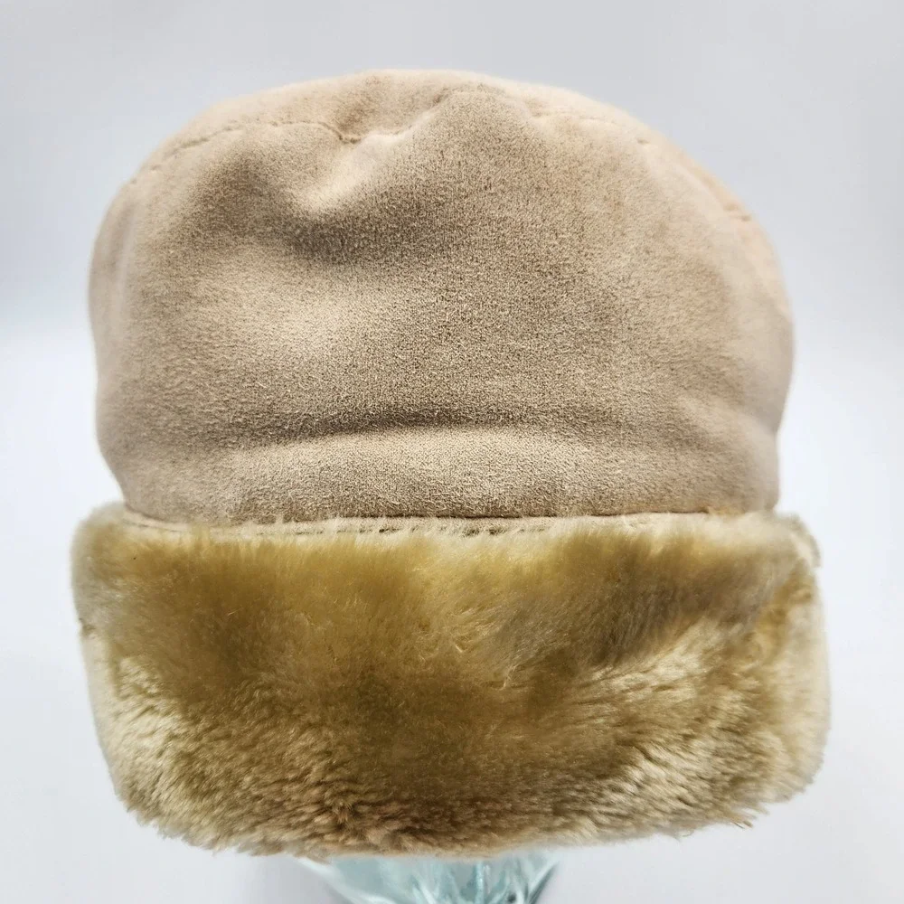 VTG Totes Genuine Shearling Sheepskin‎ Cloche Hat Suede Winter Bucket Cap Tan